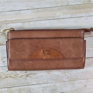Lodis Tan Reptile Snake‎ Embossed Large Zipper Wallet